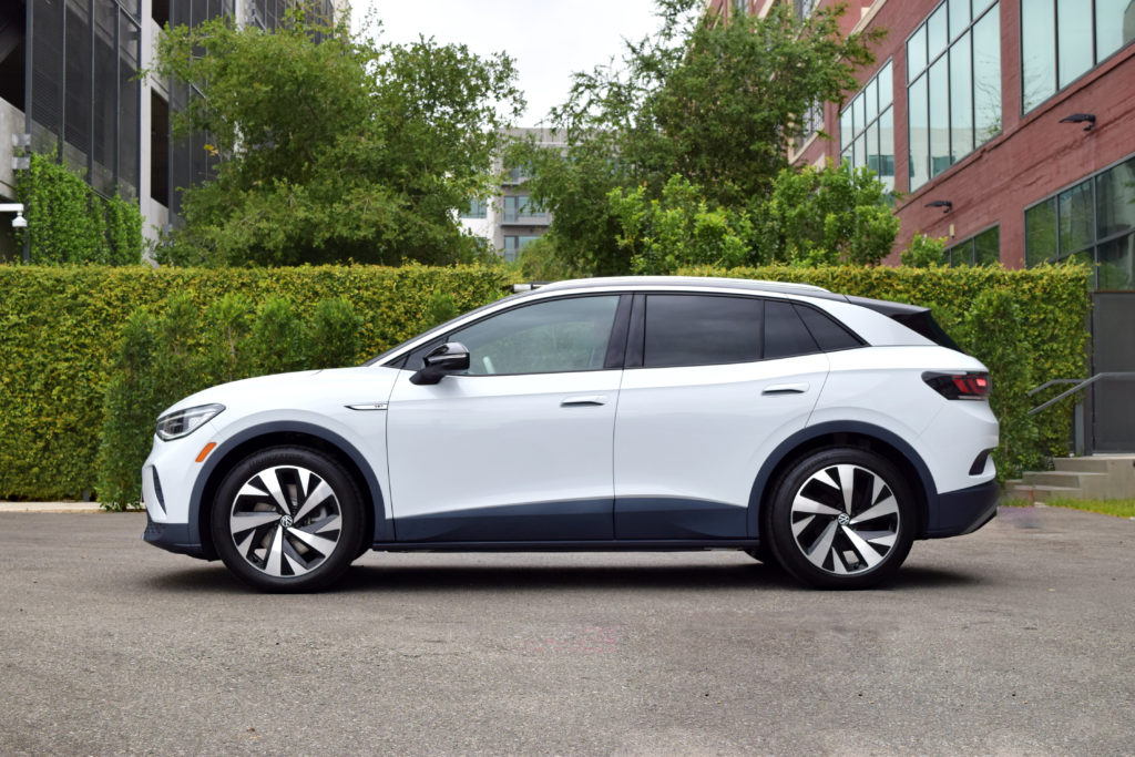 VW ID.4 white crossover electric vehicle